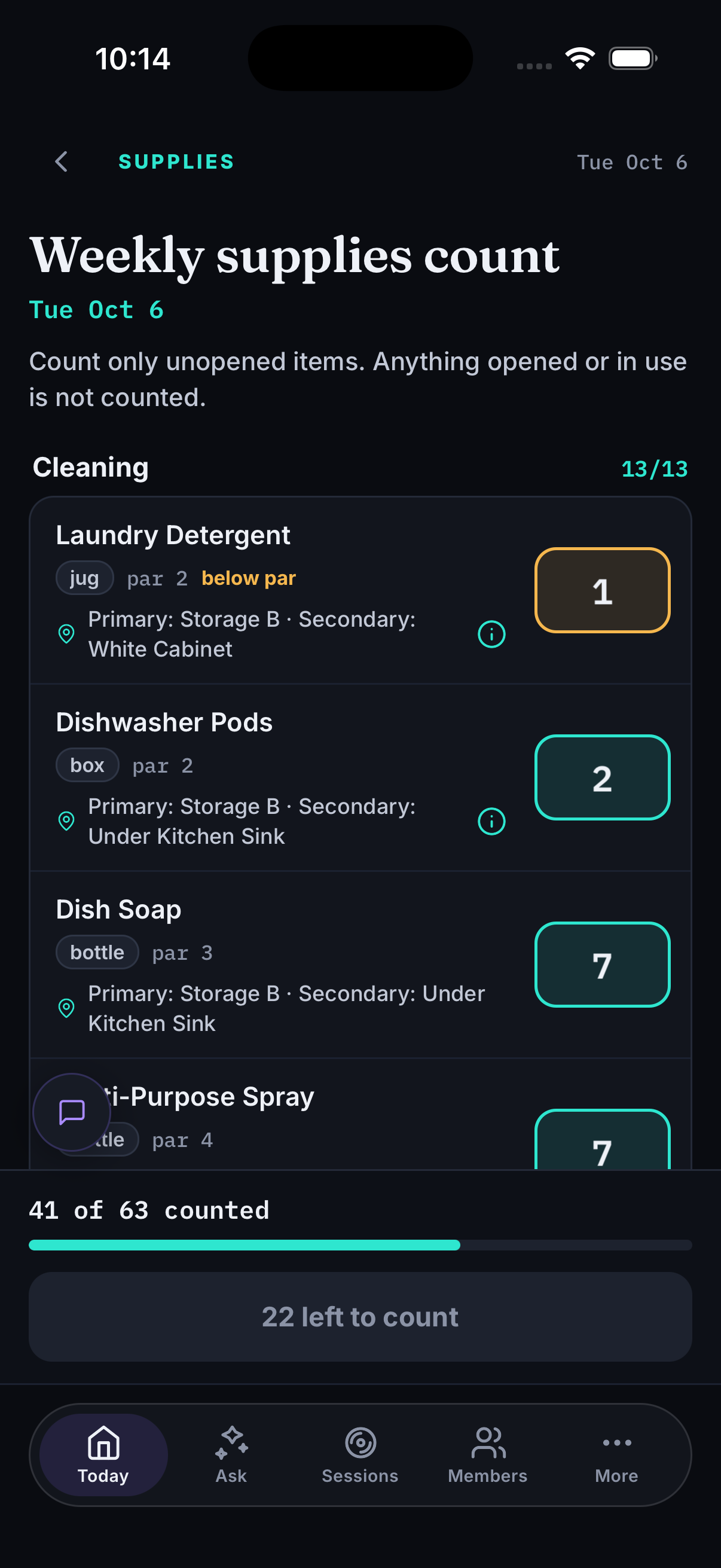 Count screen rows with primary and secondary locations