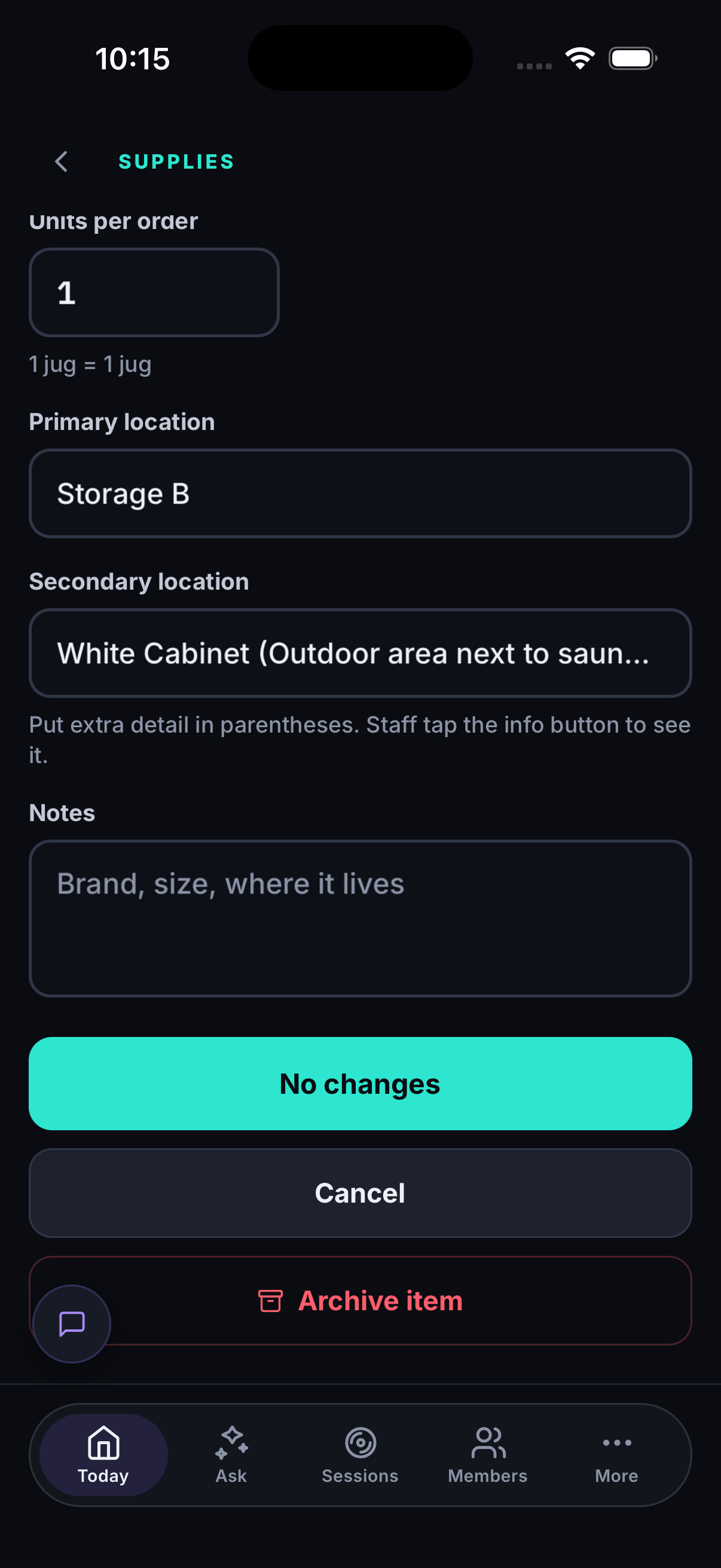 Item editor with primary and secondary location fields
