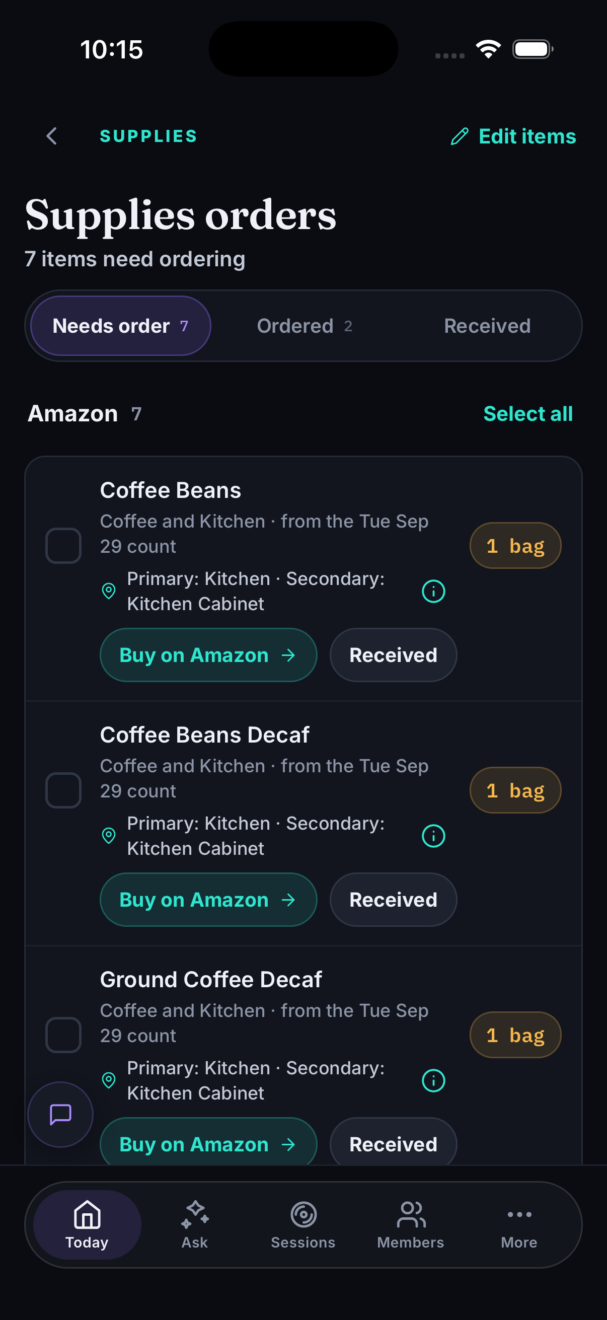 Order list rows with locations